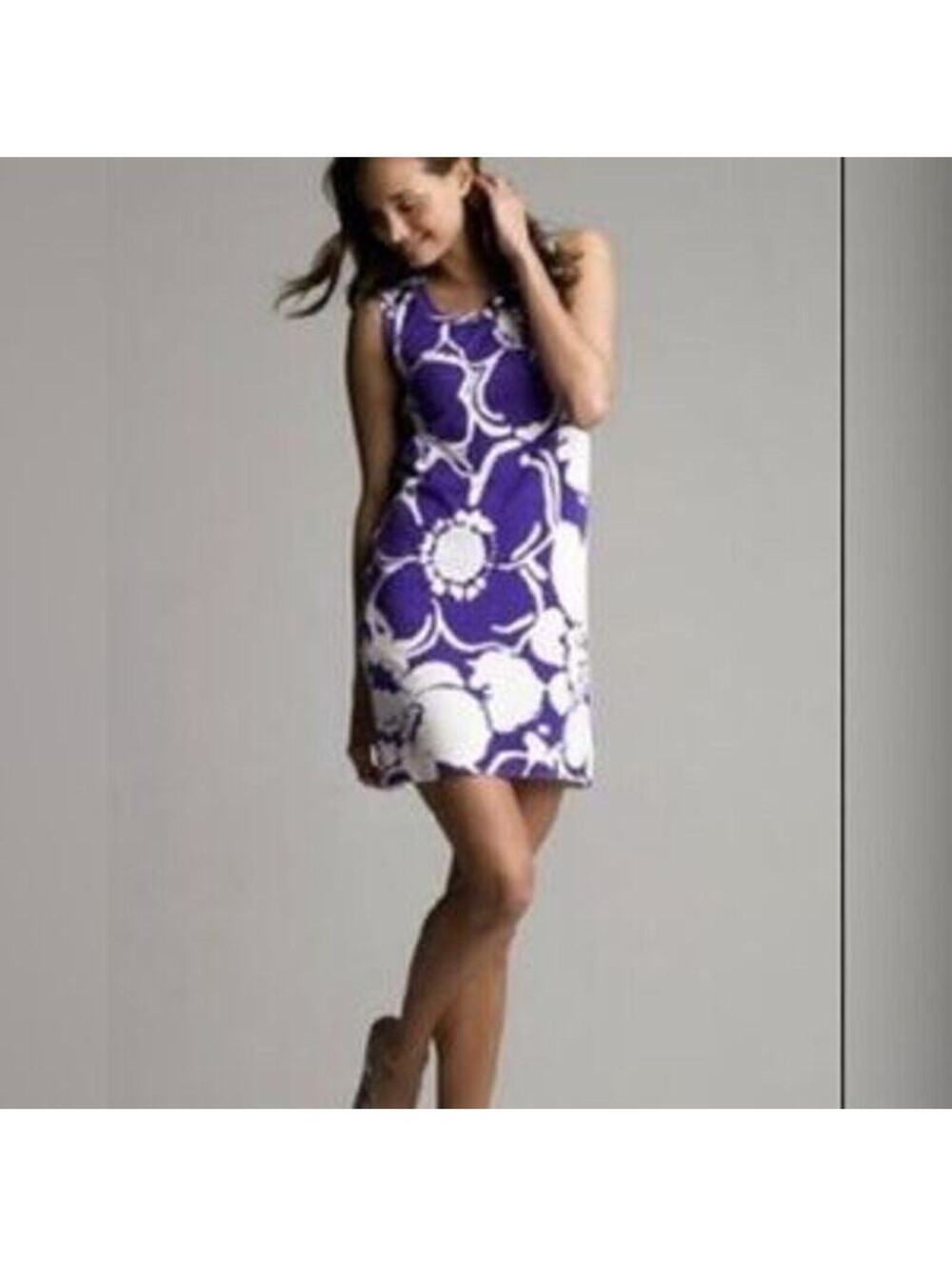 J. Crew EUC Women's Purple Floral Scalloped Shift Dress Size L